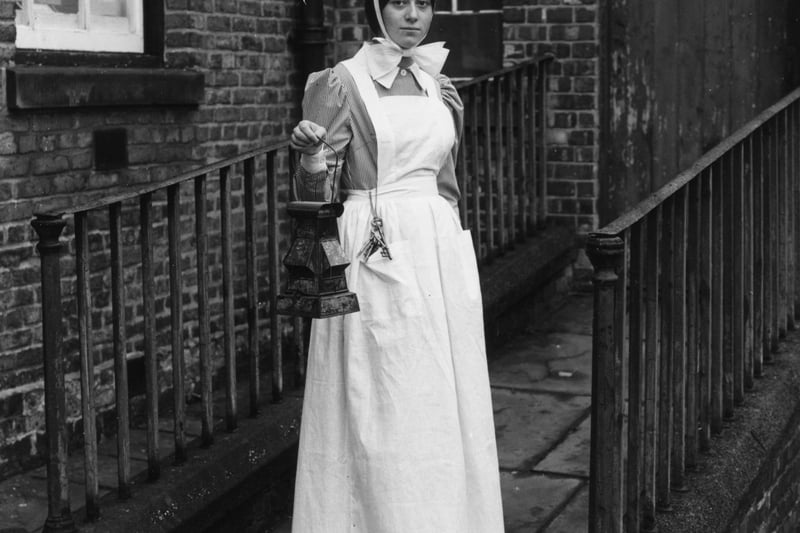 Alison Bliss modelling a nurse’s uniform from 1890 as part of the centenary celebrations for the North Manchester General Hospital