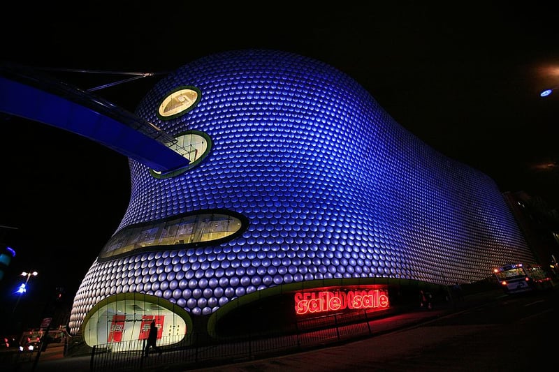 The futuristic landmark Selfridges store in Birmingham  dominates the skyline of the city’s Bullring Shopping Centre on 15 January 2007, Birmingham’s Bullring Shopping Centre has become one of the UK’s favourite landmarks according to a recent survey. The building covered in aluminium discs  beat off competition from Edinburgh Castle and Tower Bridge to be named one of the UK’s favourite landmarks, chosen third behind The London Eye and Big Ben