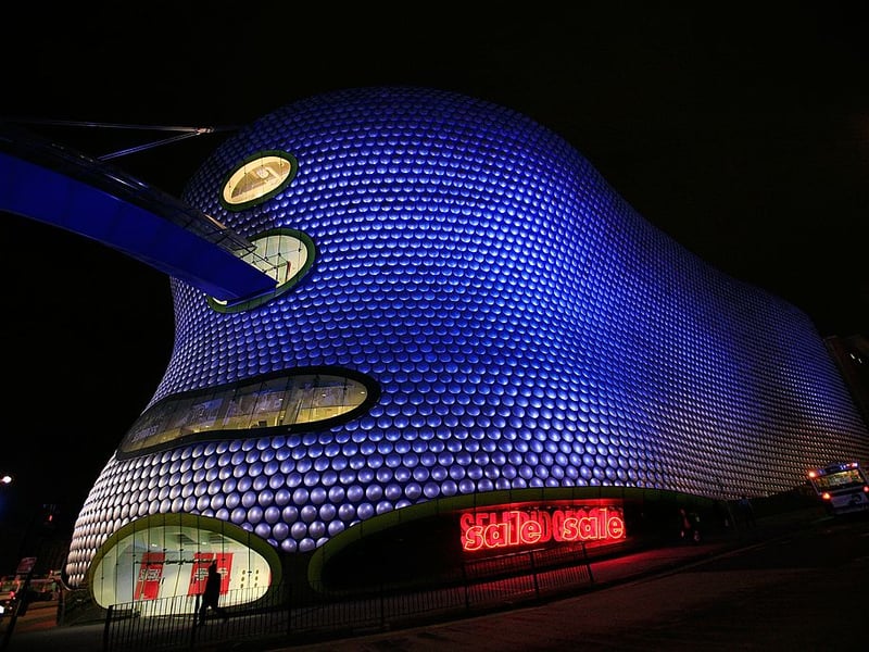 The futuristic landmark Selfridges store in Birmingham  dominates the skyline of the city’s Bullring Shopping Centre on 15 January 2007, Birmingham’s Bullring Shopping Centre has become one of the UK’s favourite landmarks according to a recent survey. The building covered in aluminium discs  beat off competition from Edinburgh Castle and Tower Bridge to be named one of the UK’s favourite landmarks, chosen third behind The London Eye and Big Ben