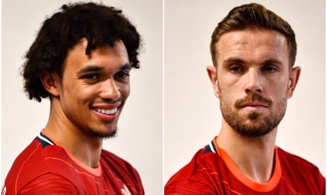Trent Alexander-Arnold and Jordan Henderson pose ahead of the Carabao Cup final. Pictures: Andrew Powell/ Liverpool FC/ Getty Images