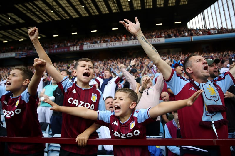 Villa fans celebrate after taking the lead against Everton