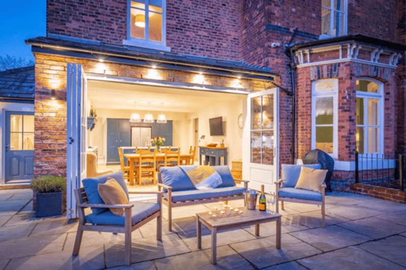The beautiful patio area is perfect for evening get-togethers