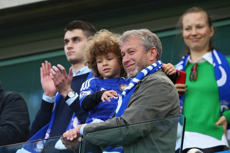 Chelsea owner Roman Abramovich looks on as Chelsea win the Premier League title after the Barclays Premier League match between Chelsea and Crystal Palace 