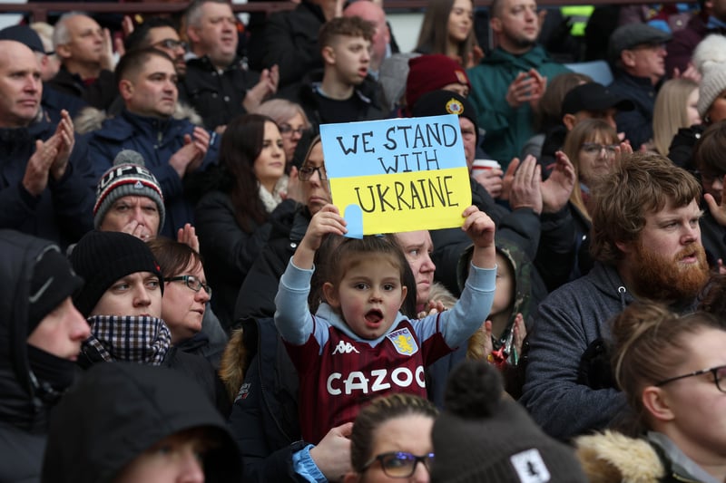A young Villa fan showing her support for Ukraine.
