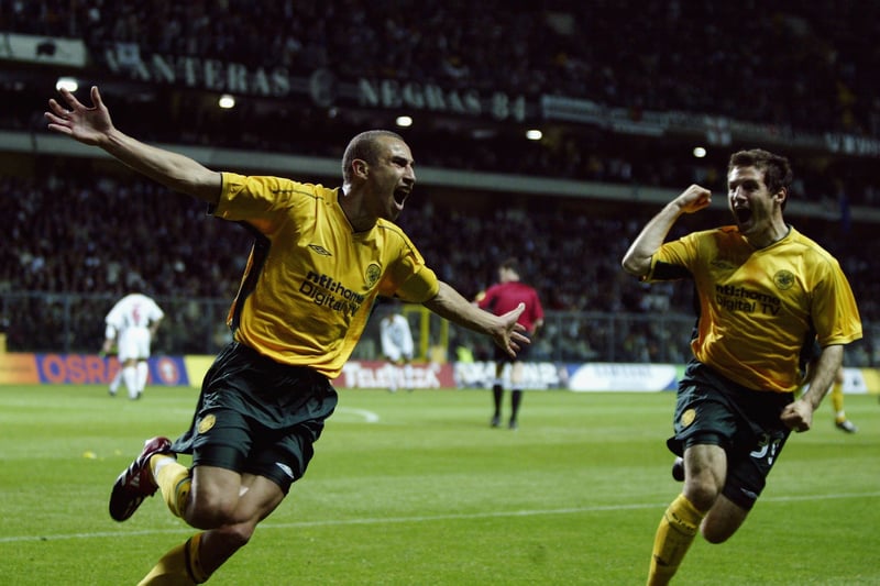 Henrik Larsson celebrates the opening goal on the night