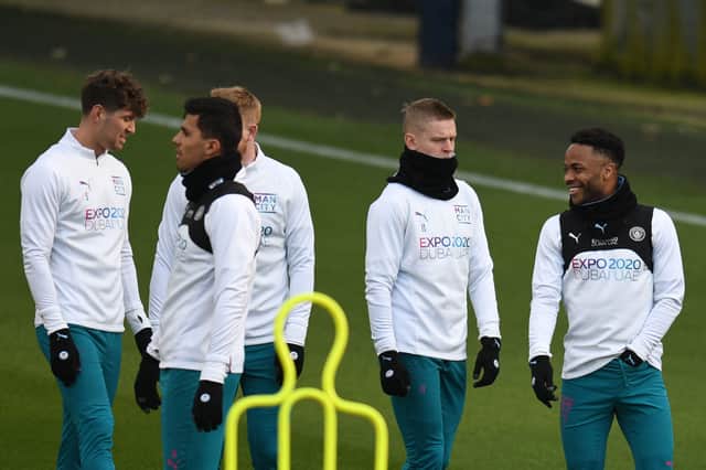 Manchester City players during Tuesday’s training session. Credit: Getty.