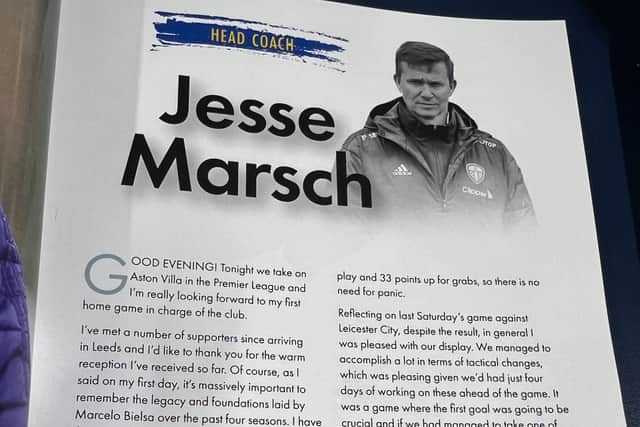 Jesse Marsch’s first programme notes