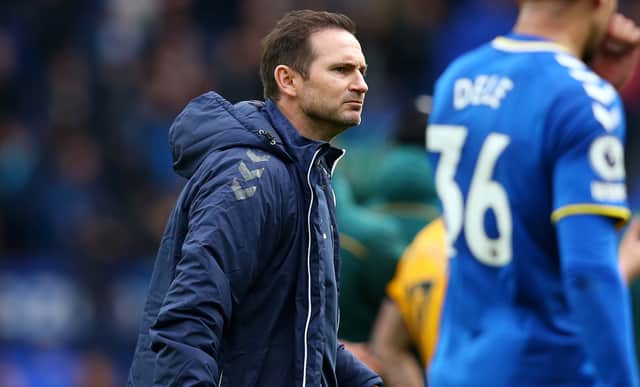 Everton boss Frank Lampard dejected after the loss to Wolves. Picture: Alex Livesey/Getty Images