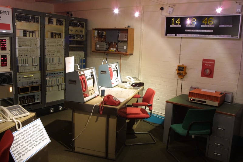 Immaculately preserved, the bunker is now open to the general public as a museum. This photo shows the equipment used to send the signal to the sirens that would sound the warning sirens.  