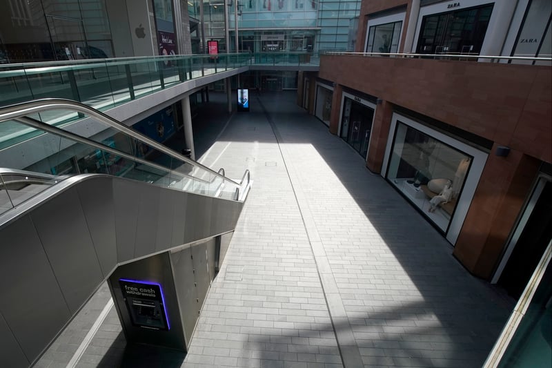 A deserted Liverpool One shopping centre.