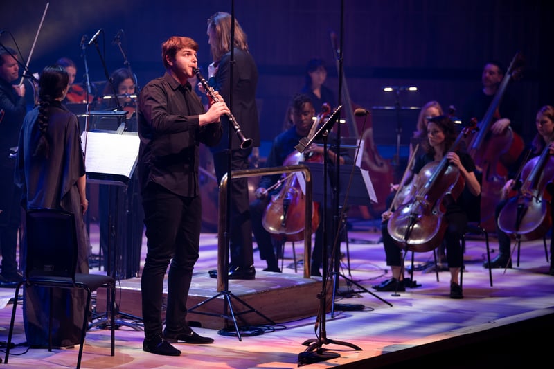 Clarinettist Stefan Bulyha performs at the Slava Ukraini fundraiser at the Southbank’s Royal Festival Hall