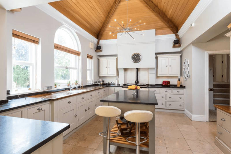 Check out those fab high ceilings in the bright modern kitchen