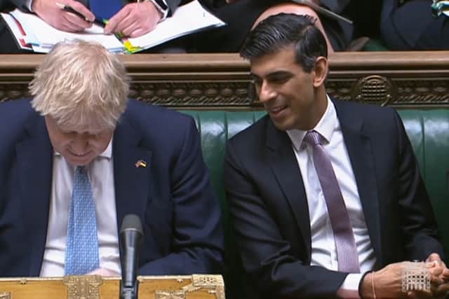 Prime Minister Boris Johnson with Chancellor of the Exchequer Rishi Sunak during Prime Minister’s Questions in the House of Commons during PMQs