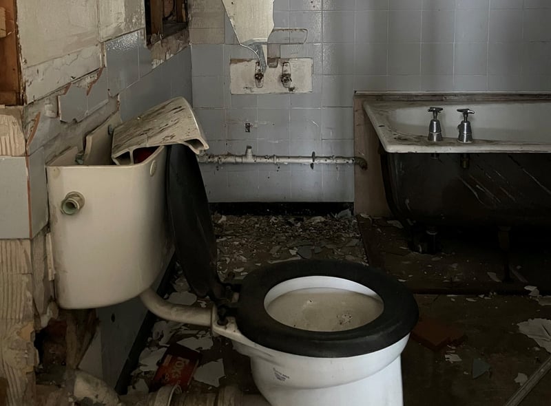 The toilet and bath are still in place - but would you trust the flush?