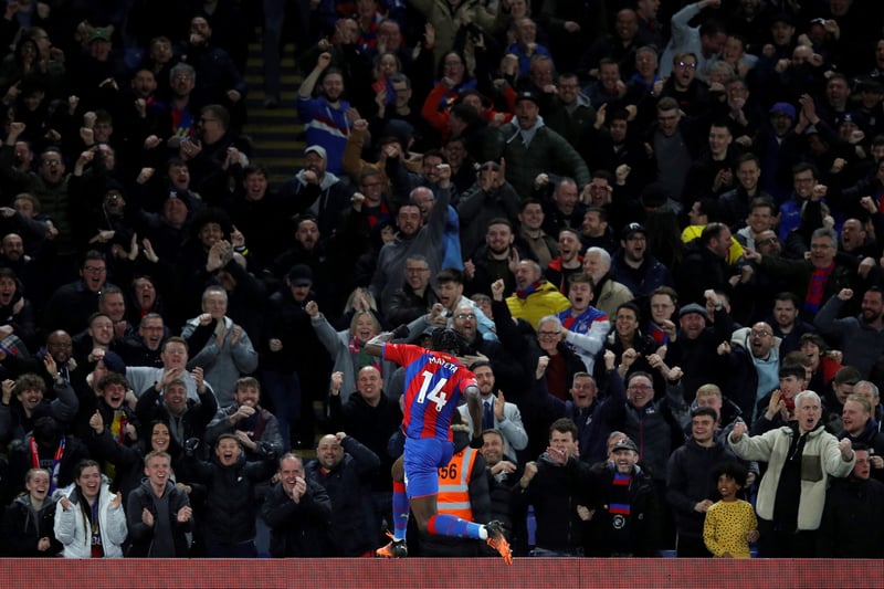 The French born striker celebrating his goal in-front of the Holmesdale