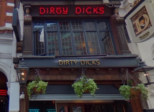 Dirty Dicks, established in 1745 is named after ironmonger Nathaniel Bentley, who upon the death of his fiancée on the eve of their wedding, refused to clean, clear up anything or even wash.