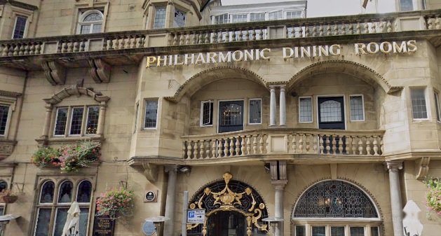 The Philharmonic Dining Rooms is a public house built around 1900. The pub has a cosy interior with wooden panelling and leather sofas. The Good Pub Guide said: “Beautifully preserved Victorian pub with wonderful period detail; centrepiece mosaic-faced counter, heavily carved and polished mahogany partitions radiating out under intricate plasterwork ceiling, main hall with stained glass of Boer War heroes Baden-Powell and Lord Roberts.”