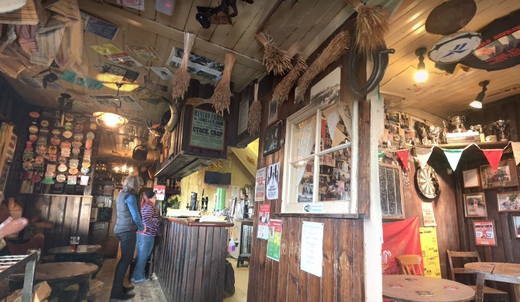 Tafarn Sinc, the highest pub in Pembrokeshire, translates to The Pub Made of Zinc. The building is constructed of corrugated metal, which was commonly used in the second half of the nineteenth century in Britain for industrial buildings.