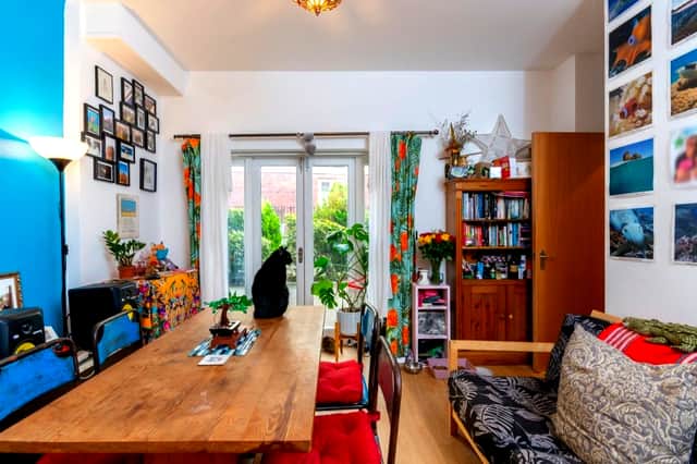 The living room of a two bedroom flat up for sale at Bristol’s Old Market.