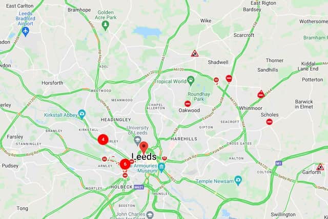 A map showing traffic in Leeds at 7.35am on Sunday April 10, 2022.