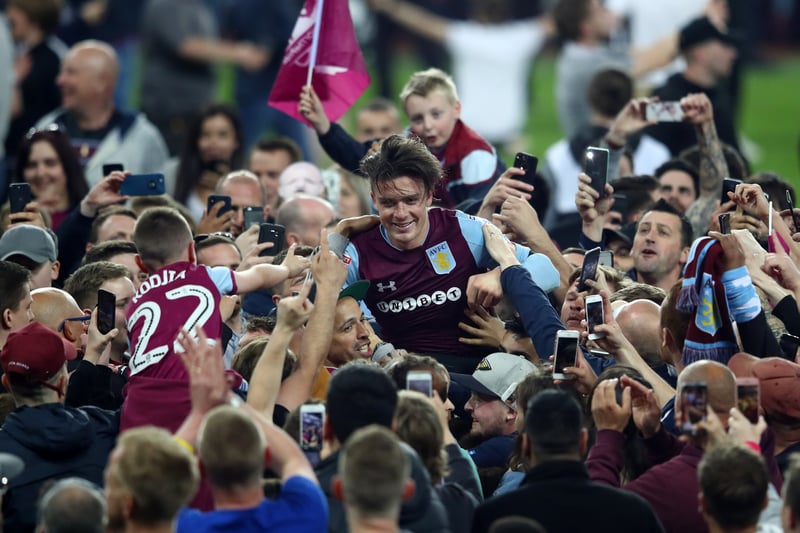 Fans raise Jack Grealish up high following the play-off semi final victory in 2018.