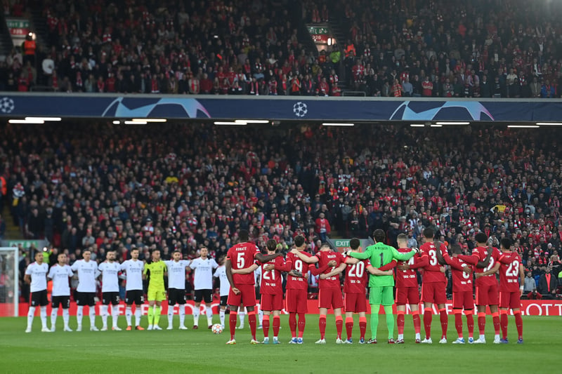 The Liverpool and Benfica players and supporters observed a minutes silence prior to kick off to remember the victims of the disaster