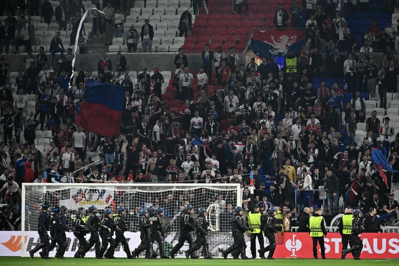 Riot mobile gendarmes face Lyon’s supporters after  the game