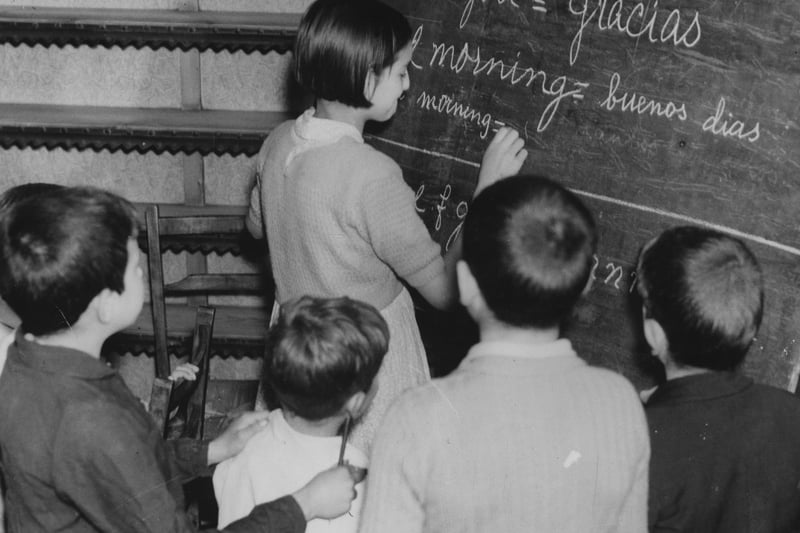 9 July 1937:  Spanish refugee children having lessons at the Christian Volunteer Orphanage, Pendleton.
