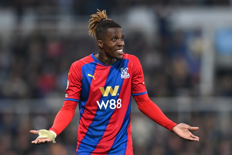 Zaha reacts to what he considered a poor referee challenge after his first attempt at the goal. He sent the ball just wide of the post in his first effort before sending it over the cross bar in his second. 