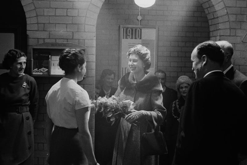 Queen Elizabeth II visits Holloway Employment Exchange in London, November 17 1960. 