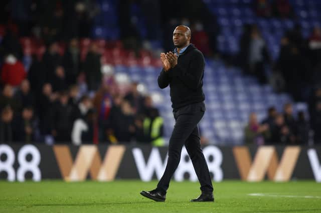 Patrick Vieira, Manager of Crystal Palace interacts with the crowd following the Premier League (Photo by Ben Hoskins/Getty Images)