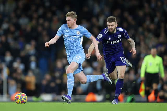 Kevin De Bruyne could be rested for the weekend clash with Leeds United. Credit: Getty.