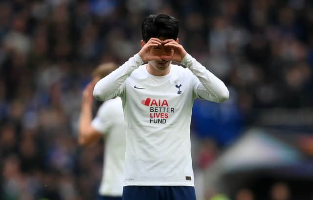 Heung-Min Son of Tottenham Hotspur celebrates after scoring their team's second (Photo by Mike Hewitt/Getty Images)