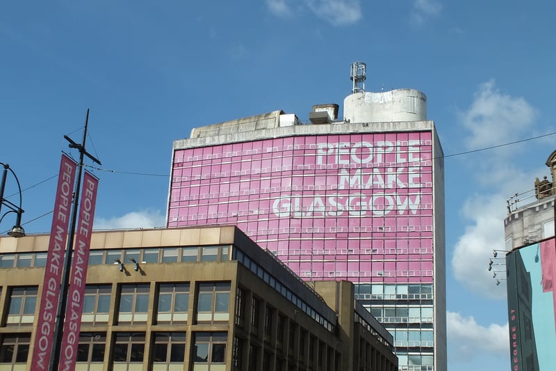 The large pink landmark towers over the city’s George Square and is the largest city centre civic message across the UK. 