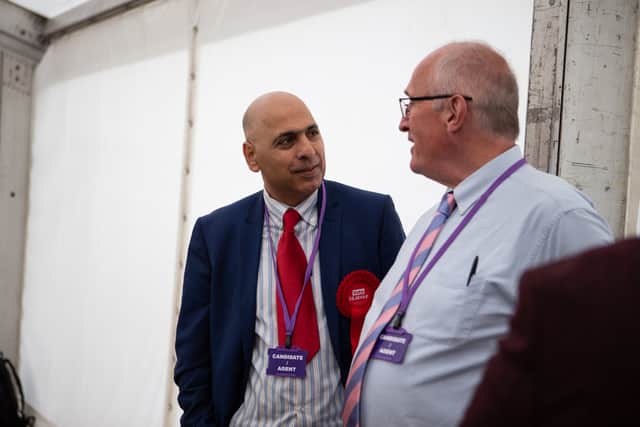 Shazad Fazal, Park Ward Labour and Colin Hutchinson at Calderdale Council Election count 2022