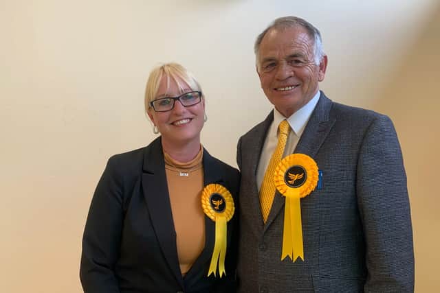 Liberal Democrats candidates Kirsty Cox and Jamie Hutchison elected for Hardway ward.