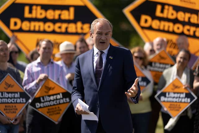 Sir Ed Davey celebrates the Lib Dems election victory in Wimbledon. Credit: Dan Kitwood/Getty Images