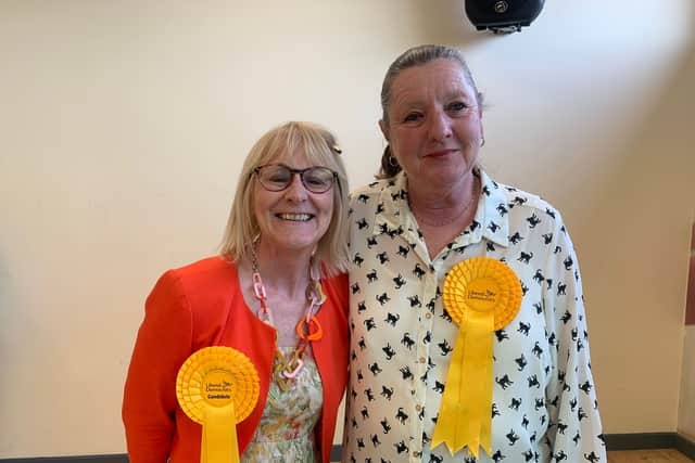 (L-R) Liberal Democrat candidates Julie Westerby and Dawn Kelly elected for Leesland and Newtown ward.