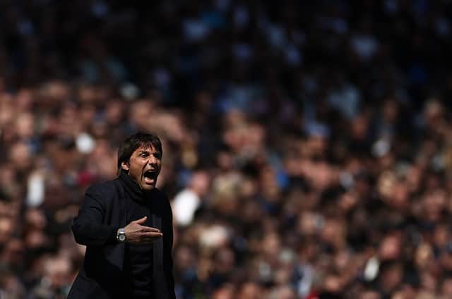 Antonio Conte, Manager of Tottenham Hotspur, reacts during the Premier League match (Photo by Ryan Pierse/Getty Images)
