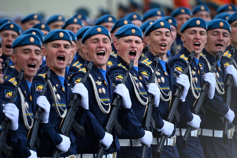 Russian servicemen march on Red Square during the Victory Day military parade (AFP via Getty Images)