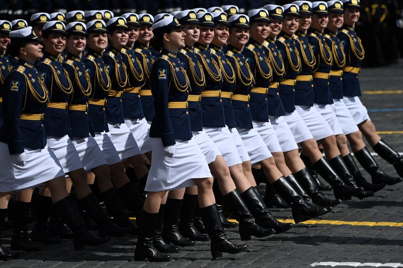 Russian servicewomen march on Red Square during the Victory Day military parade (AFP via Getty Images)