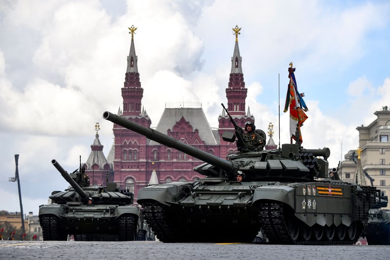 Russian T-72B3M tanks parade through Red Square in a show of military strength (AFP via Getty Images)