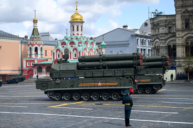 Russian Buk-M3 air defense missile systems parade through Red Square (AFP via Getty Images)