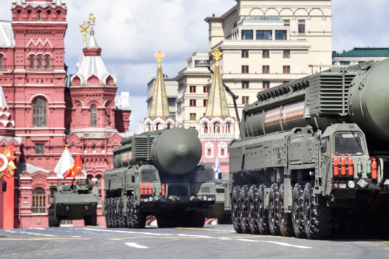 Russian Yars intercontinental ballistic missile launchers parade through Red Square during the Victory Day military parade (AFP via Getty Images)