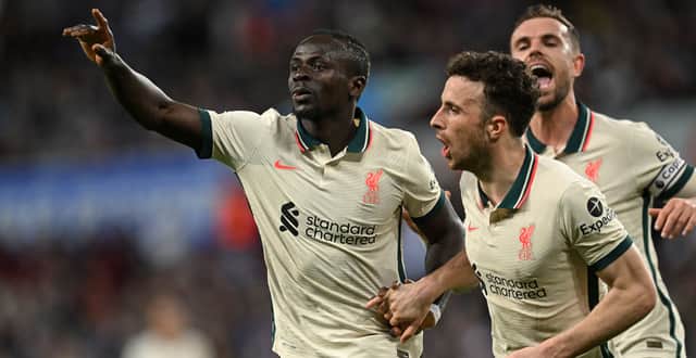 Sadio Mane celebrates giving Liverpool the lead against Aston Villa. Picture: PAUL ELLIS/AFP via Getty Images