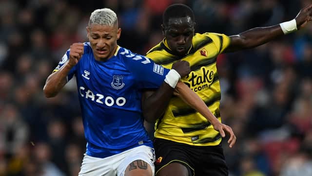 Richarlison battles for the ball for Everton against Watford. Picture: GLYN KIRK/AFP via Getty Images