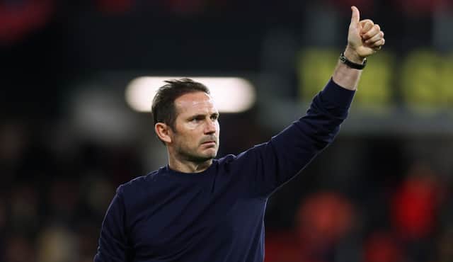 Frank Lampard acknowledges the Everton fans after the 0-0 draw against Watford. Picture:  Clive Rose/Getty Images