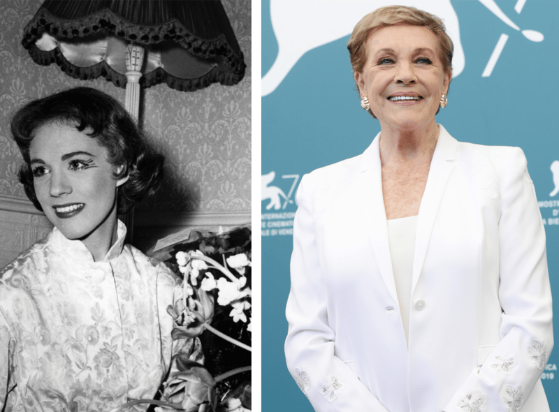 Julie Andrews posing for the evening standard in 1960 and then at the Venice Film Festival in 2019. The 87-year old Dame Julie Andrews is an English actress and singer. Her career started in 1949 and has seen her star in films such as The Sound of Music, Mary Poppins and The Princess Diaries. 