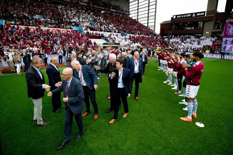 Aston Villa’s 1982 team enter the field to a well deserved welcome.