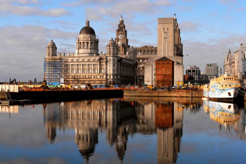A shot of the Liver building which sits next to the dock.